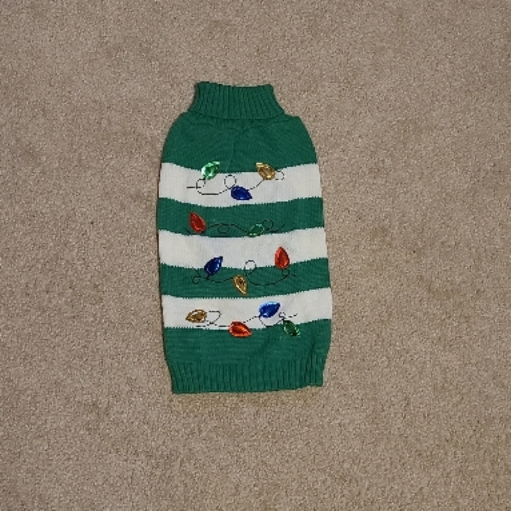 Green and White Striped Dog Sweater